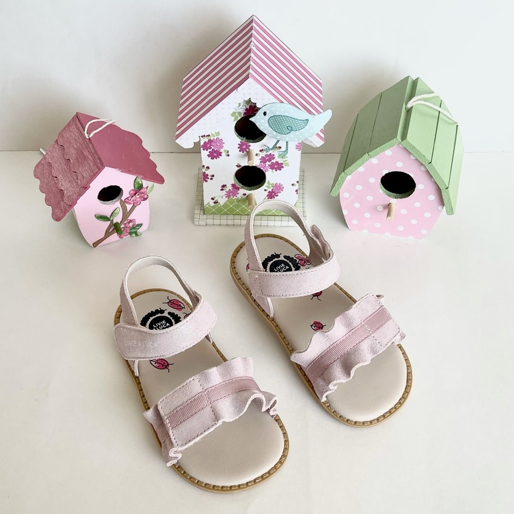 Livie & Luca Toddler Girls Ripple Pink Shimmer Suede Upper Sandals NWB Size 8